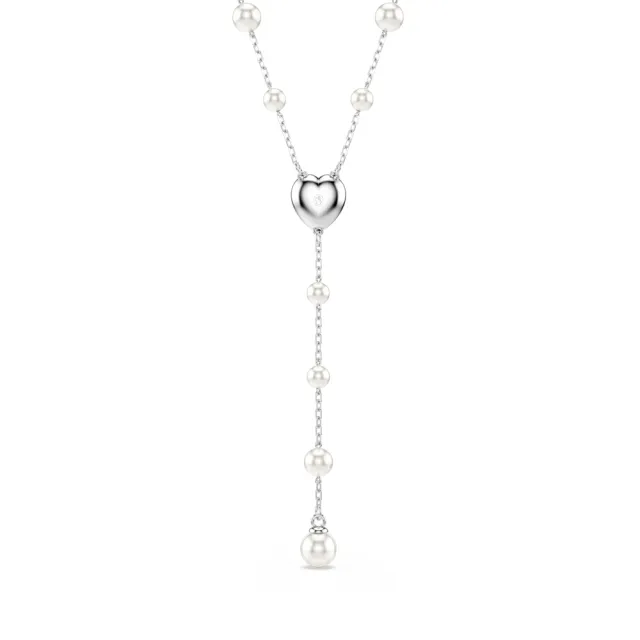 【SWAROVSKI 施華洛世奇】官方直營 Ariana Grande x Swarovski Y形項鏈 水晶珍珠 心形 鍍白金色 | 5720855
