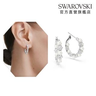 【SWAROVSKI 施華洛世奇】官方直營 Matrix 大圈耳環 水晶珍珠 圓形切割 | 5709256
