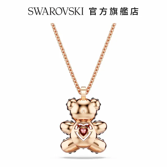 【SWAROVSKI 施華洛世奇】官方直營 Teddy 鏈墜 泰迪熊 黑色 鍍玫瑰金色調 | 5693623