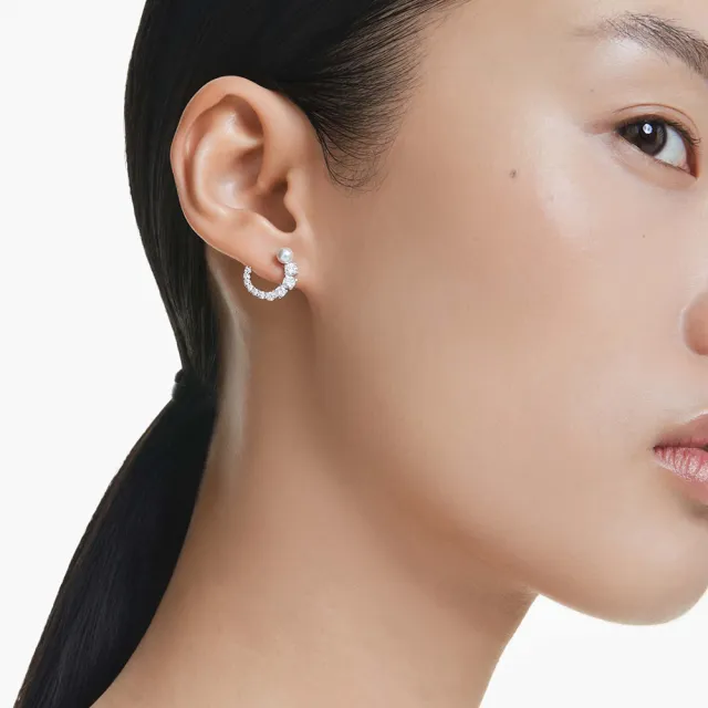 【SWAROVSKI 施華洛世奇】官方直營 Matrix 大圈耳環 水晶珍珠 鍍白金色 | 5692260