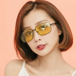 【ALEGANT】太陽黃夜視防眩光寶麗來偏光太陽眼鏡/UV400墨鏡(全天候適用金屬方框墨鏡)