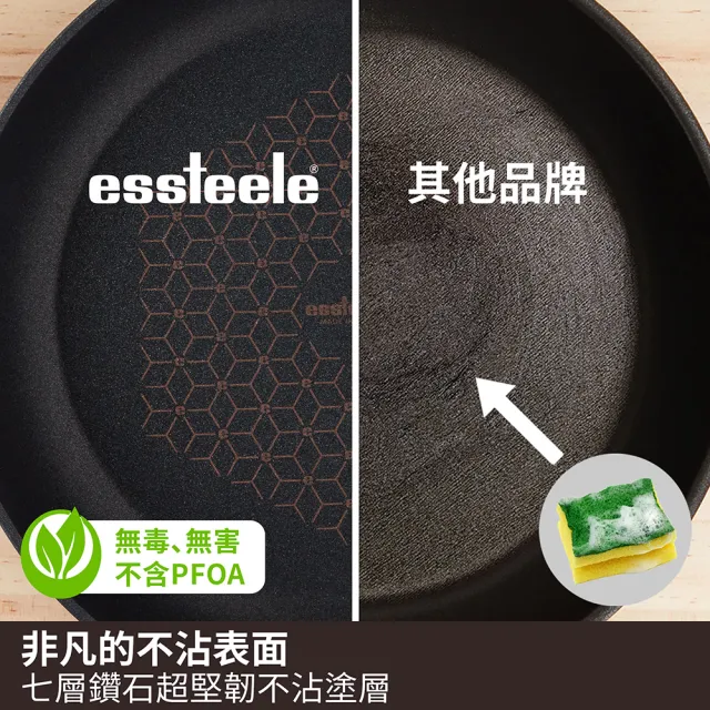 【MEYER 美亞】ESSTEELE意帝斯 智慧感溫手把 鑽石不沾鍋 30cm平底鍋(IH/電磁爐適用)