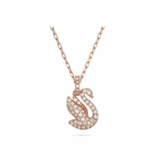 【SWAROVSKI 施華洛世奇】官方直營 Swan 鏈墜 天鵝 細碼 白色 鍍玫瑰金色調 | 5647555