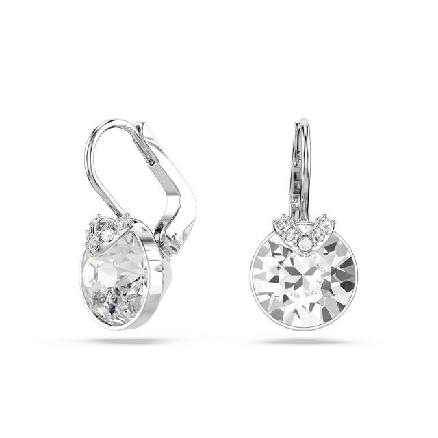 【SWAROVSKI 施華洛世奇】官方直營 Bella V 水滴形耳環 圓形切割  白色 鍍白金色 | 5292855