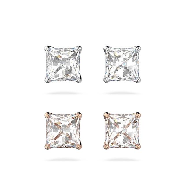 【SWAROVSKI 施華洛世奇】官方直營 Stilla Attract 耳釘 方形切割 白色 鍍白金色/鍍玫瑰金色(2色任選)