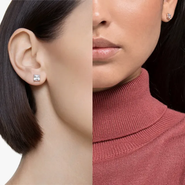【SWAROVSKI 施華洛世奇】官方直營 Stilla Attract 耳釘 方形切割 白色 鍍白金色/鍍玫瑰金色(2色任選)