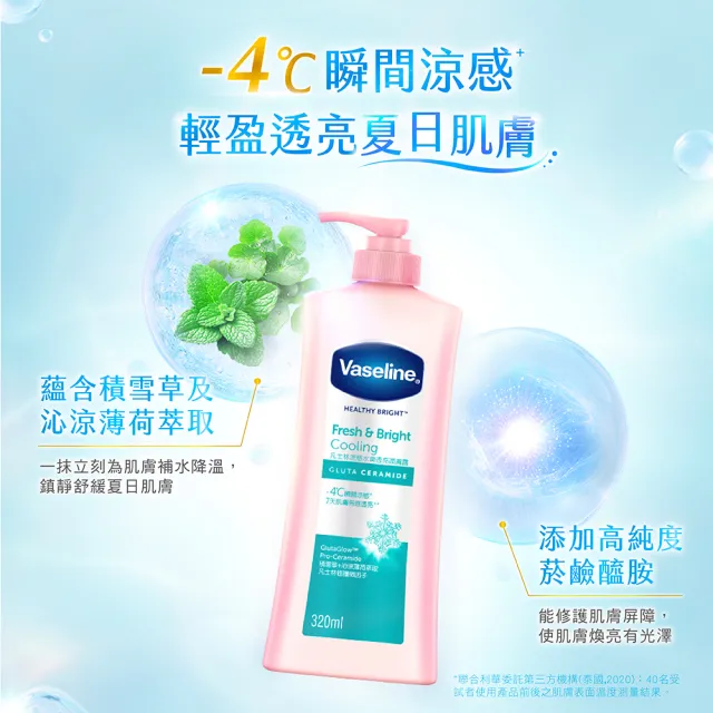 【Vaseline 凡士林】官方直營 透亮系列潤膚露320ml_2入組(十效彈潤/涼感水潤/SPF30透亮防曬 美 