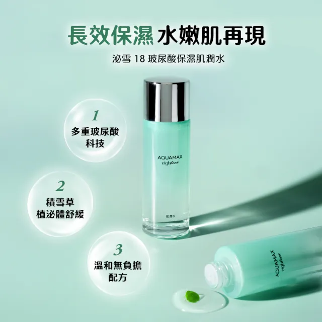 【AQUAMAX 奧科美氏】泌雪18玻尿酸保濕肌潤水100ml(積雪草植泌體/三胜肽/化妝水)