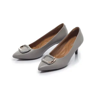 【FAIR LADY】芯太軟 亮澤雙材質釦飾高跟鞋(岩灰/602939 女鞋)