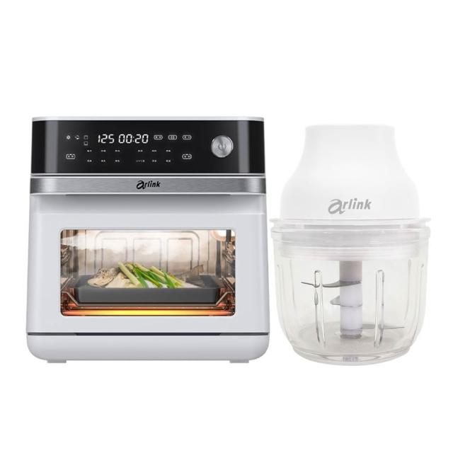 【Arlink】雙杯組玻璃款食物料理機AG270CB系列贈上蓋組+ SB10蒸氣氣炸烤箱13L｜125度速蒸｜透視玻璃
