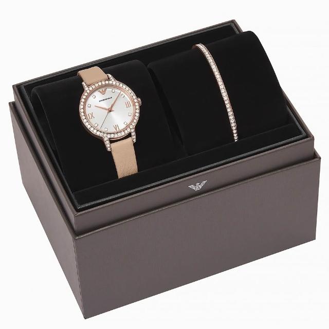 【EMPORIO ARMANI】Cleo 環鑽女錶 手錶手環禮盒組 32mm AR80069SET