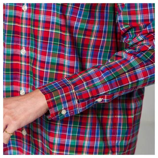 【RALPH LAUREN】小馬logo長袖多色格紋 襯衫(主體紅色)(XL)