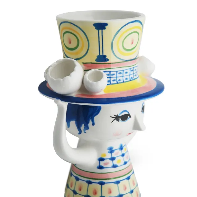 【北歐櫥窗】Bjorn Wiinblad Lady with Hat 帽子女士 手繪花瓶（H 20.5 cm、藍）