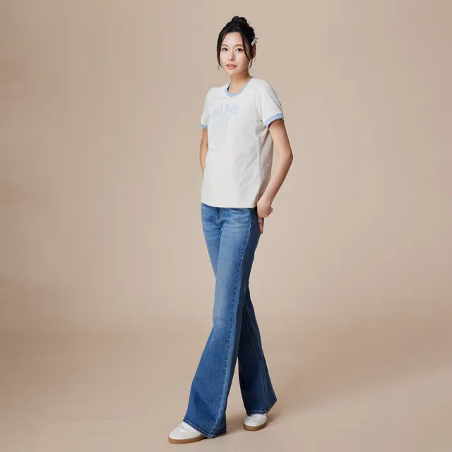 【Lee】女裝 短袖T恤 / 撞色 LEEJEANS花卉印花  奶霜白 標準版型 / LB602029721