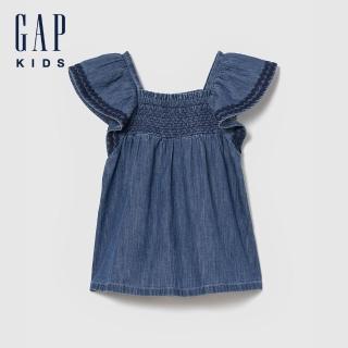 【GAP】嬰兒褶皺牛仔洋裝-中度水洗(883616)