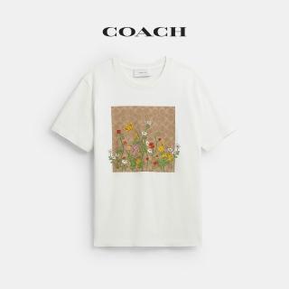 【COACH】蔻馳官方直營 棉質花卉經典標誌方形圖案經典T恤-復古象牙白色 混合色(CEB57)