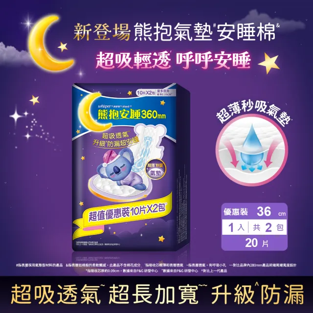 【好自在】熊抱安睡棉(36cm/42.5cm 14-20片)超吸防漏 夜用衛生棉/量多日夜用/超長衛生棉/衛生棉褲