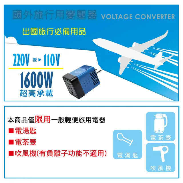 【太星電工】1600W 旅行用變壓器(220變110V)