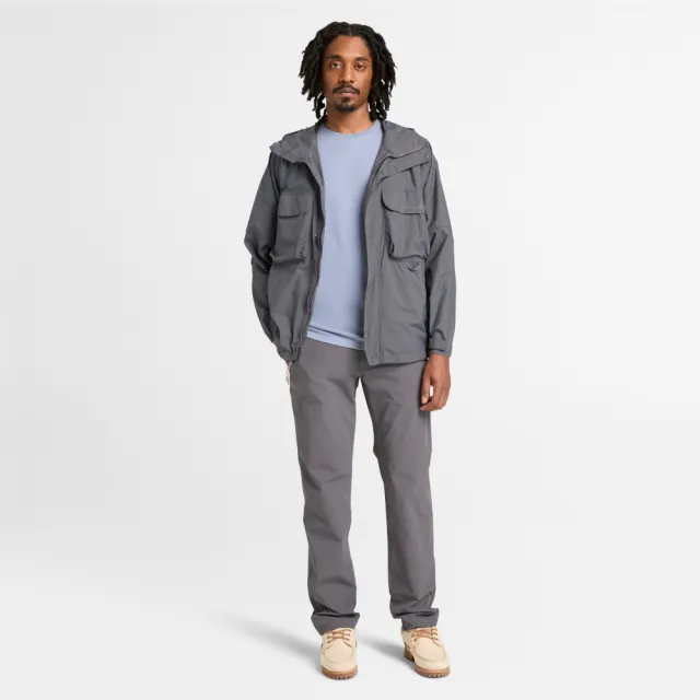 【Timberland】男款灰藍色背部圖案涼感T恤(A5SG2B88)