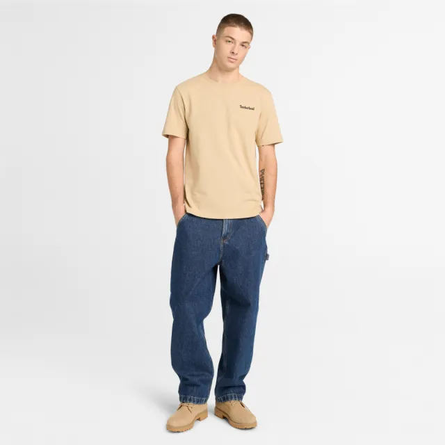 【Timberland】男款淺黃色小熊圖案短袖T恤(A5S46A7K)