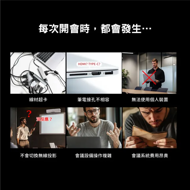 【PX 大通】2年保固免設定會議投影無線投影無線分享HDMI Type C 投屏器鏡射筆電手機投影大螢幕(WTR-5600C)