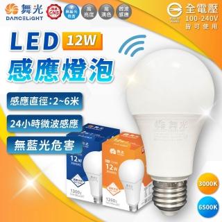 【DanceLight 舞光】2入組 LED 微波 感應燈泡 12W E27 感應球泡 燈泡 白光 黃光