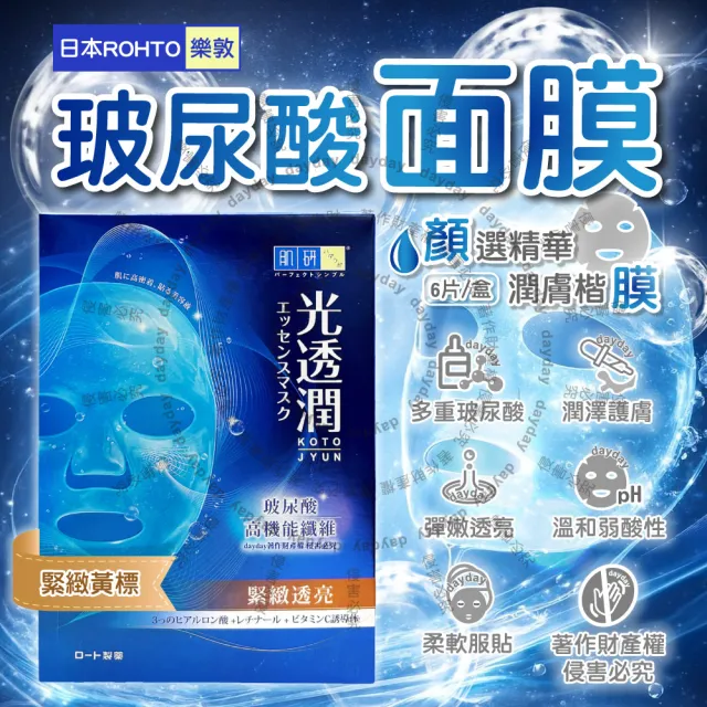 【樂敦】日本ROHTO樂敦-HADALABO肌研光透潤玻尿酸纖維面膜6片/盒(潤澤修護精華液敷臉膜護膚美容液