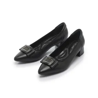 【FAIR LADY】芯太軟 質感方釦真皮尖頭低跟鞋(黑/633119 女鞋)