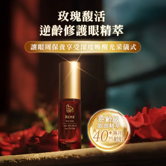 【Bonnie House 植享家】玫瑰馥活逆齡修護眼精萃15ml*3+亮眼精粹雙效滾珠棒*1