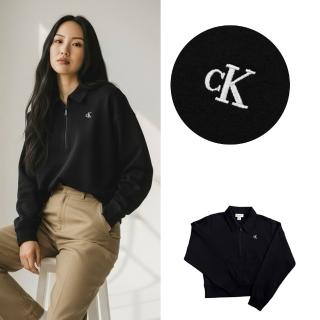 【CALVIN KLEIN】女款 俐落修身 CK 半開襟 Calvin Klein Jeans 繡標 翻領 長袖 短版 寬鬆 內刷毛 @3016HY3