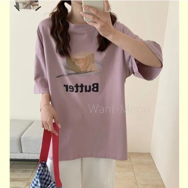 【Want-Meow】90公斤可穿/短袖日系奶油/寬鬆棉T大尺碼上衣大尺碼T恤(大碼/大尺碼/加大碼)