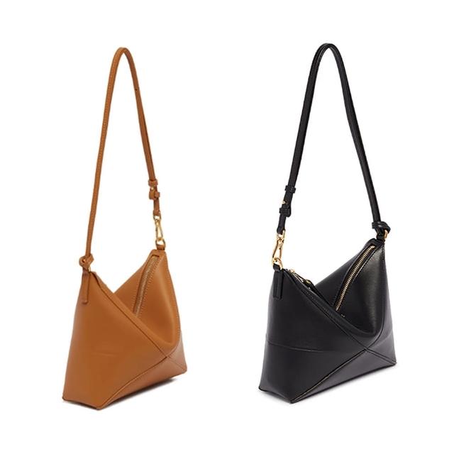 【LOEWE 羅威】Puzzle Fold Pouch 亮面納帕小牛皮 沙漠色 黑色 手提包 肩背包(時尚潮流設計單品)