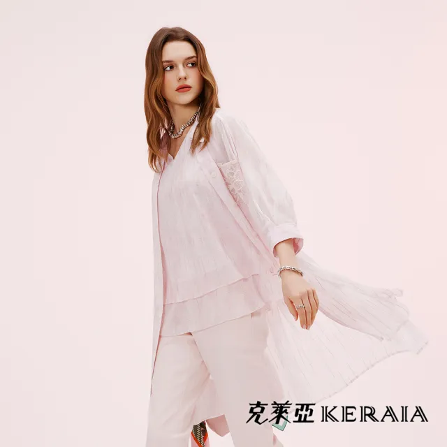 【KERAIA 克萊亞】染花粉金語雪紡長外罩