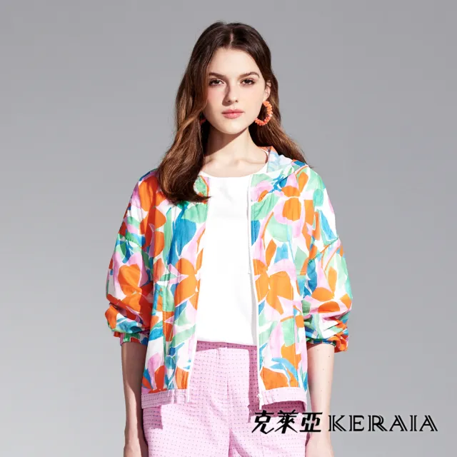 【KERAIA 克萊亞】春花漫舞印花連帽外套