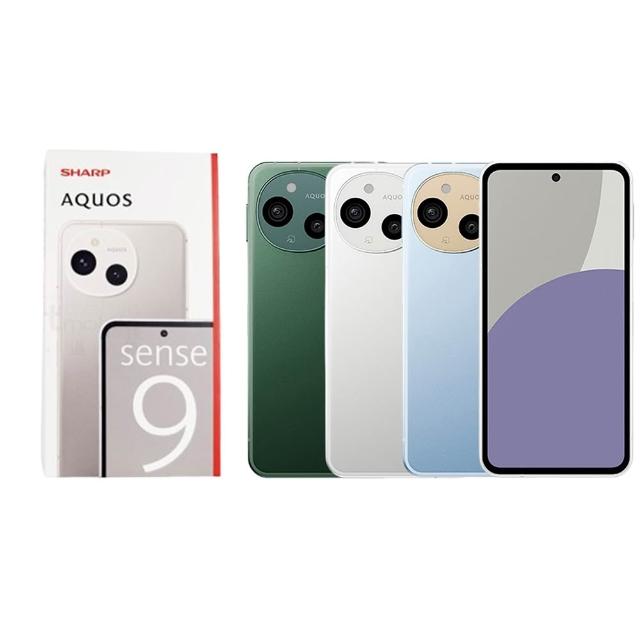 SHARP 夏普 AQUOS sense9 旗艦5G手機，搭載6.1吋1080x2340高解析度螢幕，八核心Snapdragon 7s Gen 2處理器，8GB RAM與256GB ROM，提供流暢Android 14作業系統。後置5000萬畫素主相機、前置3200萬畫素自拍鏡頭，5000mAh大容量電池支援長效續航。輕巧機身僅166g，尺寸149x73x8.9mm，支援microSD擴充、藍芽與視訊功能。顏色選擇冰川白、海青藍、蒼松綠，NCC認證CCAH245G0220T2，完美適合日常使用與娛樂需求。注意：原廠盒無內附充電器，螢幕保護貼已貼上，保護套置於盒內。