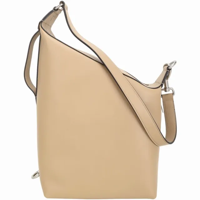 【TOD’S】TODS Meda 壓紋牛皮梯形廓型手提 肩斜背包-奶茶色(義大利手工皮革)