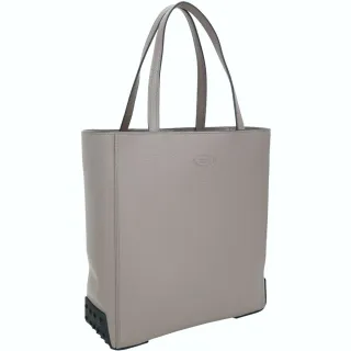 【TOD’S】字母烙印荔紋牛皮豆豆飾邊直立手提 肩背托特包-灰色