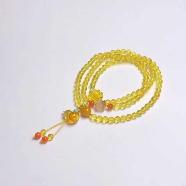 【勝弘珠寶】波羅的海金珀3圈配葫蘆手串-4MM