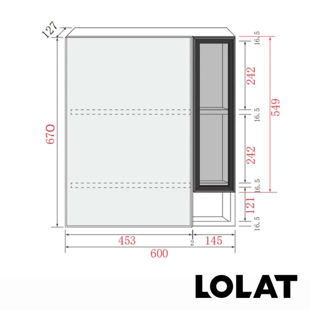 【LOLAT 羅力】官方直營 鋁合金60公分置物收納鏡櫃/茶色透視玻璃(MA501/MA501-KG-含基本安裝費)