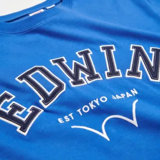 【EDWIN】男裝 COOL FLEX 大字貼布繡寬版短袖T恤(寶石藍)