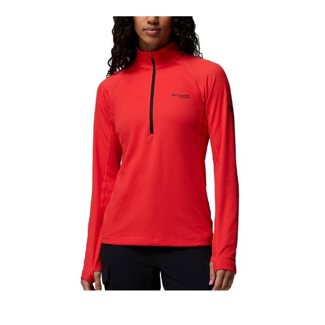【Columbia 哥倫比亞】女款-防曬UPF50快排半開襟長袖上衣-DriVenture™ Half Zip-鮮紅色(UAR92020ST/KS)