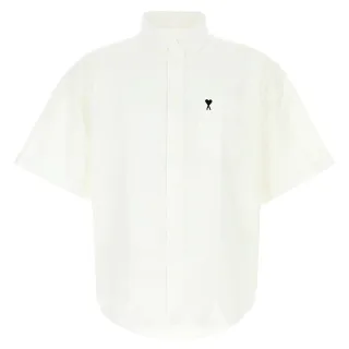 【AMI PARIS】春夏新款 男款 寬鬆版 刺繡LOGO 短袖襯衫-白色(36號-XS、37號-XS/S、38號-S、39號-S/M)