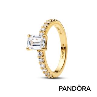 【Pandora 潘多拉】長方形璀璨鑲邊戒指