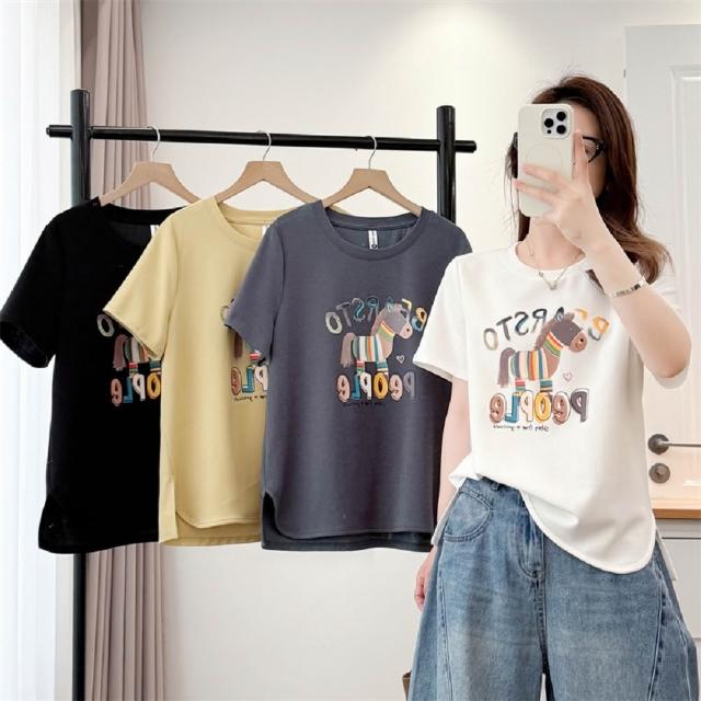 【ASister 小姊姊】AS2419#女裝｜上衣☆Plus+中大尺碼*圓領彩色小馬*T恤(4色 XL-4XL  2602)