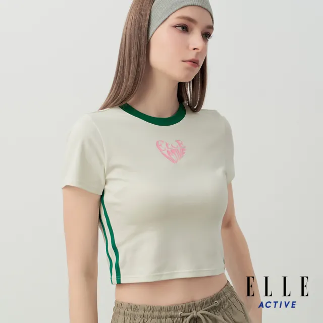 【ELLE ACTIVE】女款 簡約撞色涼感短版短袖T恤-珍珠白色(EA26S2W1602-91)