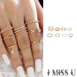 【I MISS U】歐美時尚百搭美鑽鑲嵌個性戒指8件套組(美鑽戒指 個性戒指)