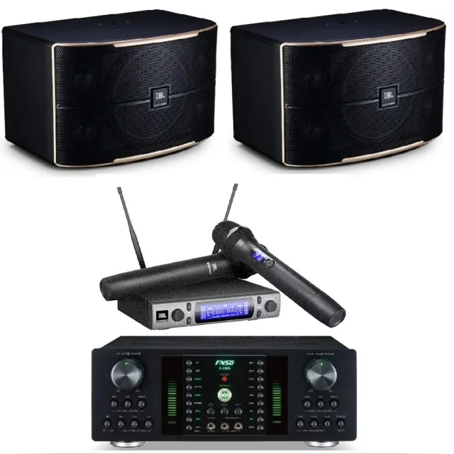 【JBL】美系頂級卡啦OK組(FNSD A-480N+JBL VM300+JBL Pasion10)數位卡拉OK擴大機+無線麥克風+進口唱歌喇叭