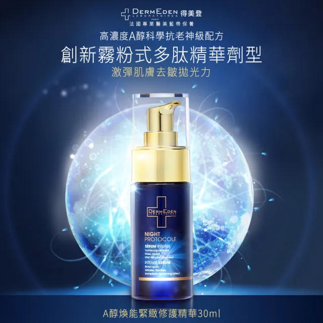 【DermEden 得美登】A醇煥精華30mlx2+5%PHA保濕霜50ml(ABC胜精華★敏肌適用 緊緻抗老)