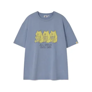 【Wacky WiLLY】官方旗艦館 KIKY&BEAR水洗短袖T恤(UNI短袖上衣 藍色)