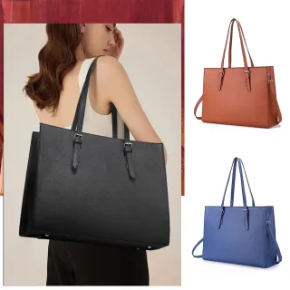 【leaper】大容量多夾層都會時尚上班通勤單肩包托特包附斜挎長肩帶(托特包)